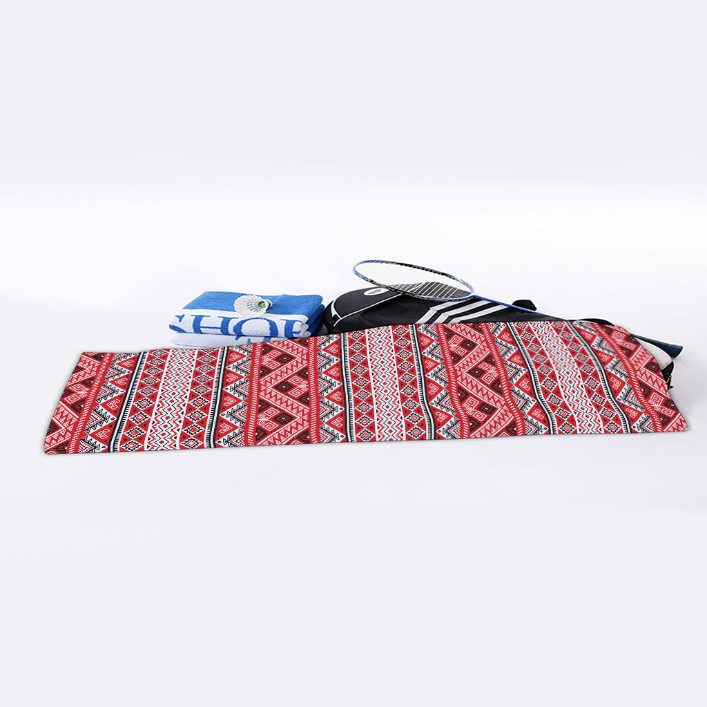 Red And White Native Tribal Print Sports Towel