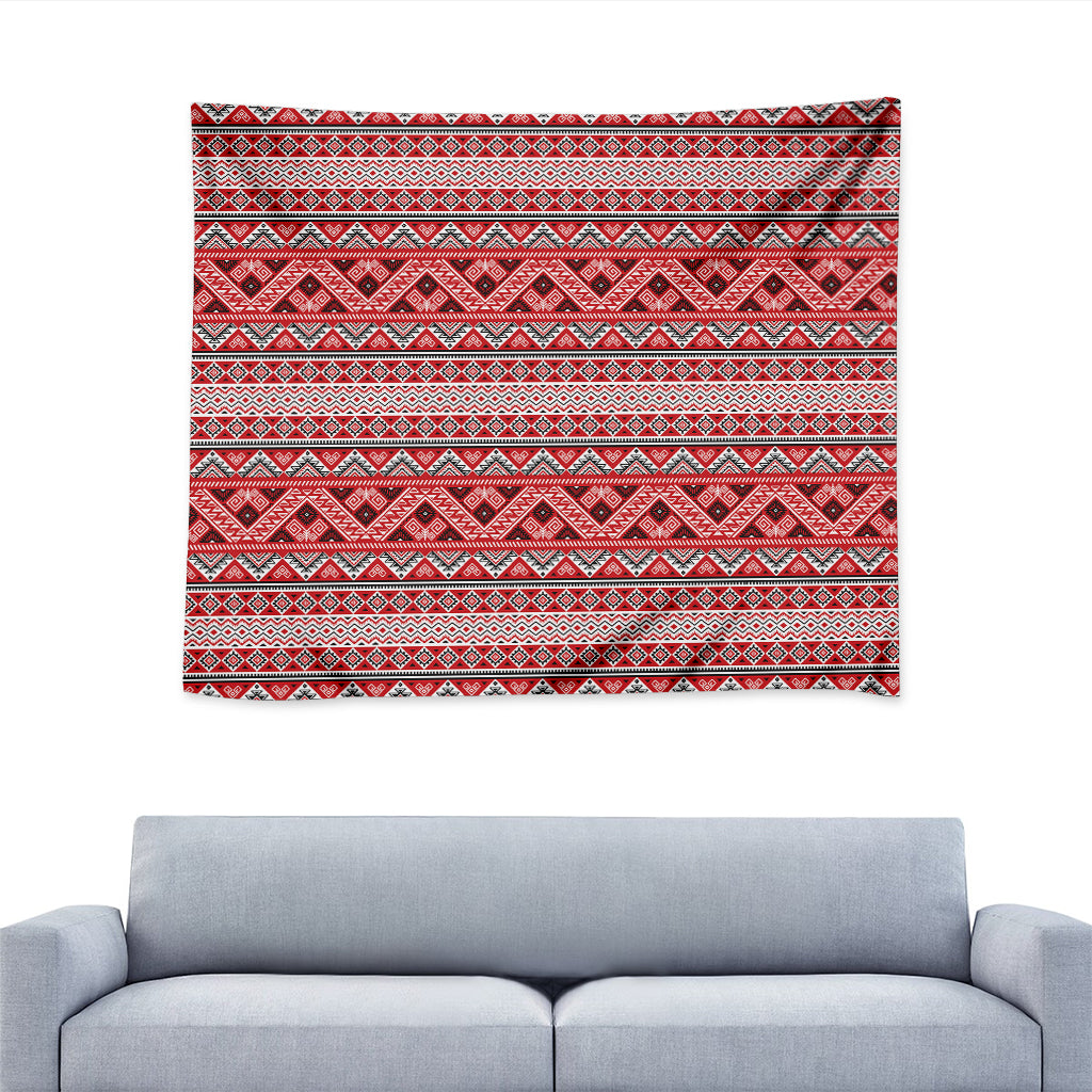 Red And White Native Tribal Print Tapestry