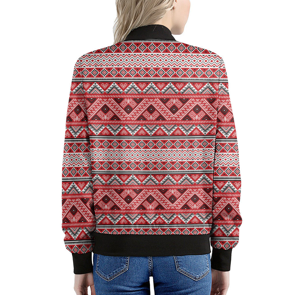 Red And White Native Tribal Print Women's Bomber Jacket