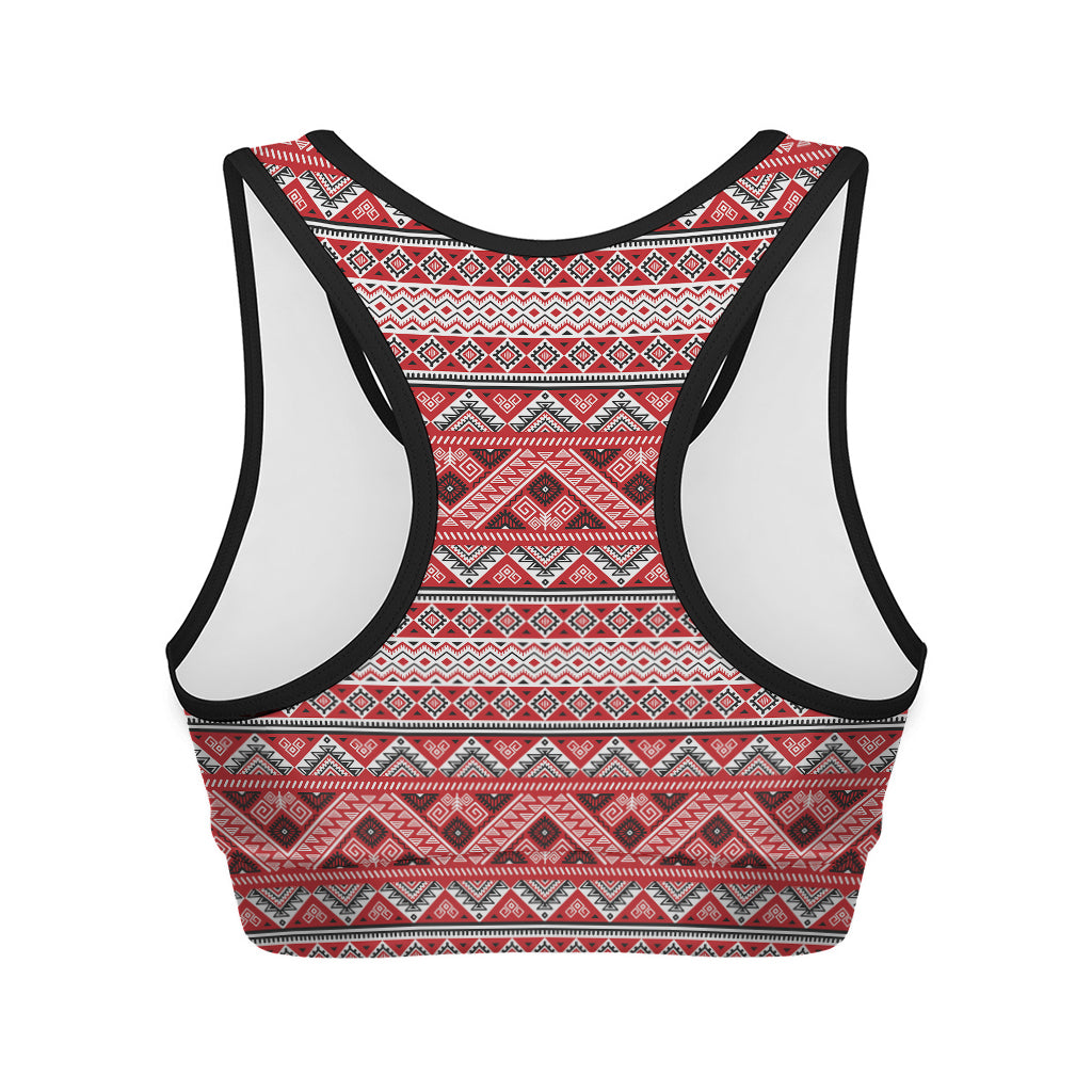 Red And White Native Tribal Print Women's Sports Bra