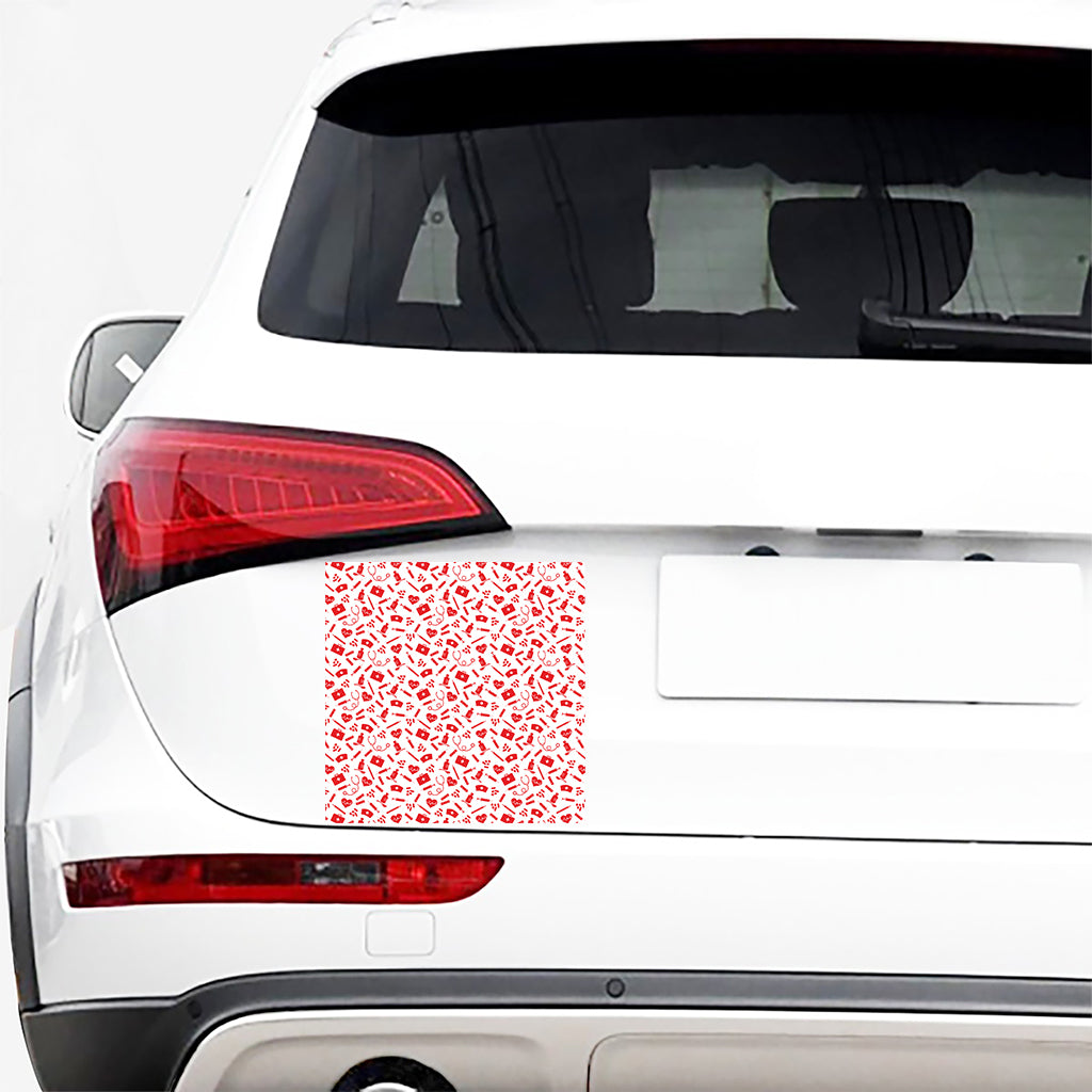 Red And White Nurse Pattern Print Car Sticker
