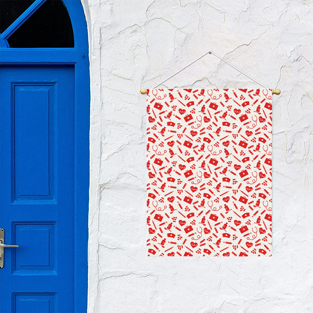 Red And White Nurse Pattern Print Garden Flag