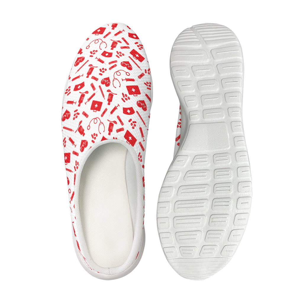 Red And White Nurse Pattern Print Mesh Casual Shoes