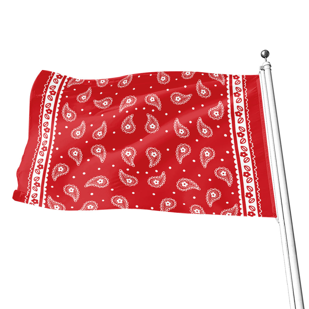 Red And White Paisley Bandana Print Flag