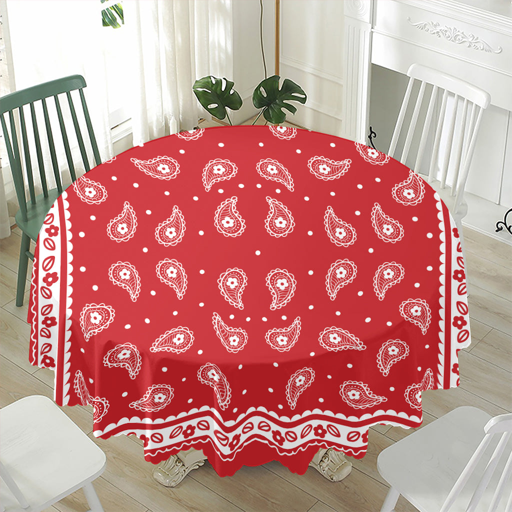 Red And White Paisley Bandana Print Waterproof Round Tablecloth