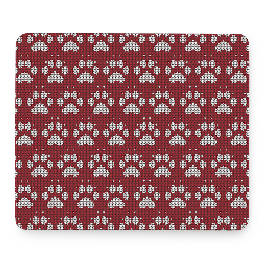 Red And White Paw Knitted Pattern Print Mouse Pad