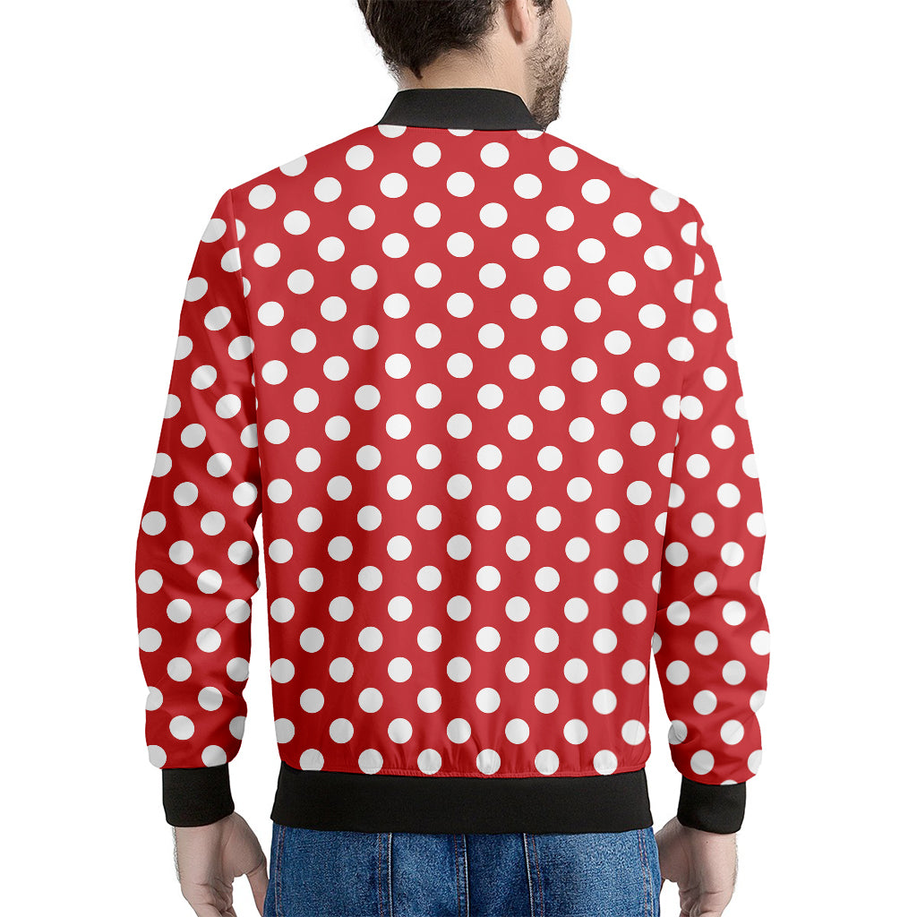 Red And White Polka Dot Pattern Print Men's Bomber Jacket