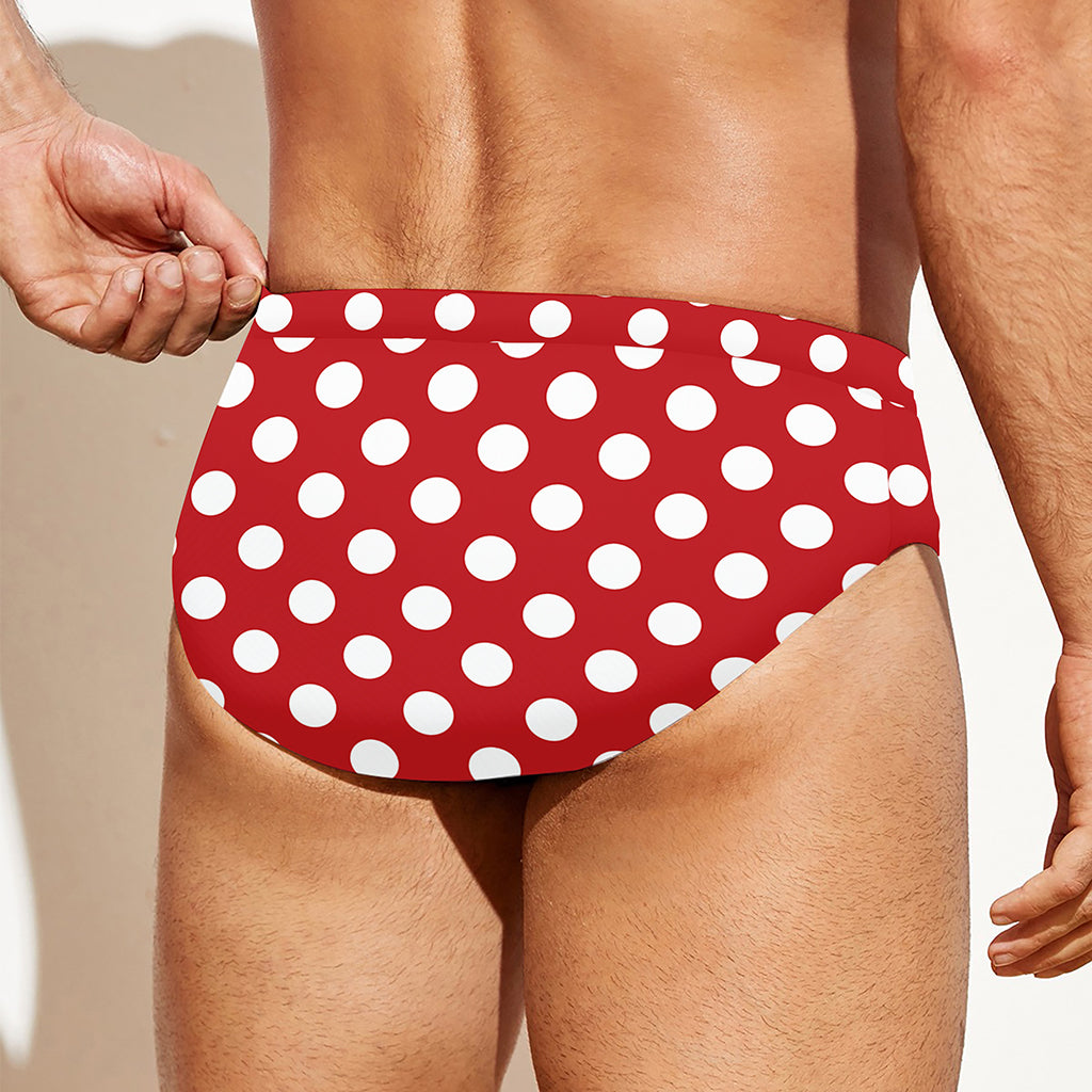 Red And White Polka Dot Pattern Print Men's Swim Briefs