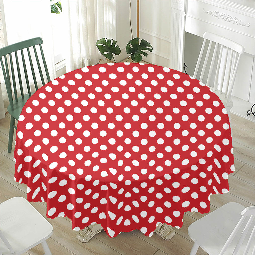 Red And White Polka Dot Pattern Print Waterproof Round Tablecloth