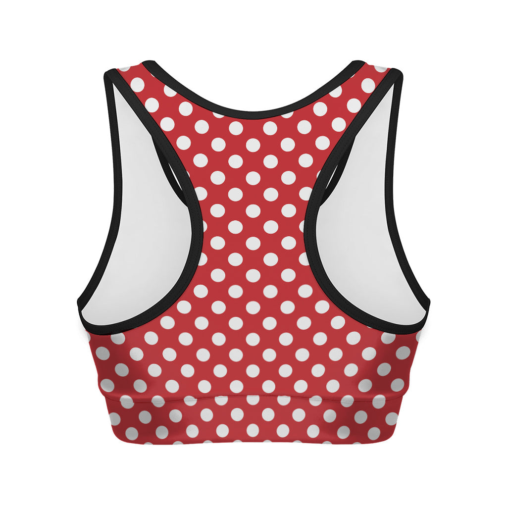 Red And White Polka Dot Pattern Print Women's Sports Bra