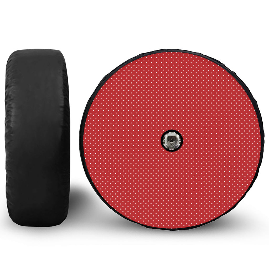 Red And White Polka Dot Print Tire Cover With Camera Hole