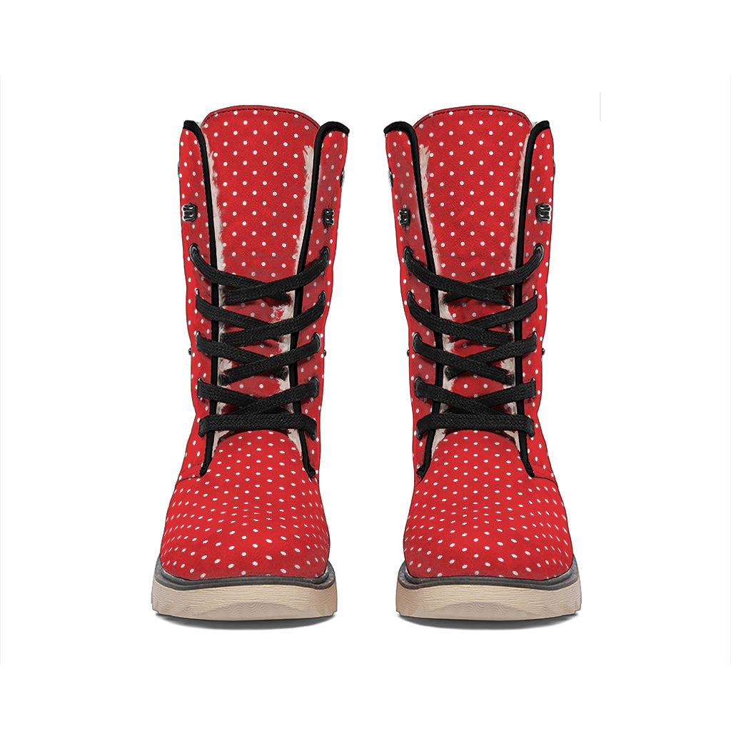 Red And White Polka Dot Print Winter Boots