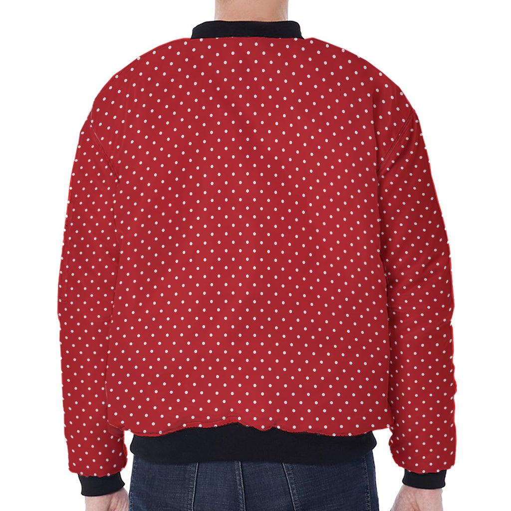 Red And White Polka Dot Print Zip Sleeve Bomber Jacket