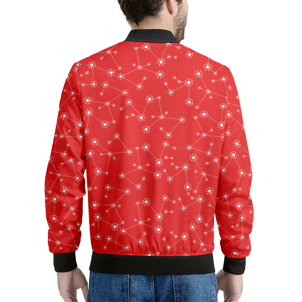 Red And White Snowflake Pattern Print Men's Bomber Jacket