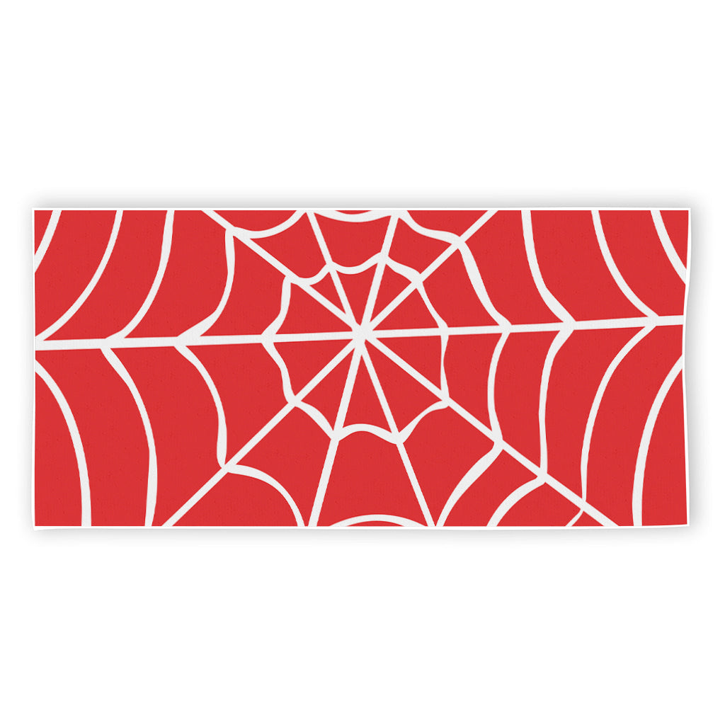 Red And White Spider Web Pattern Print Beach Towel