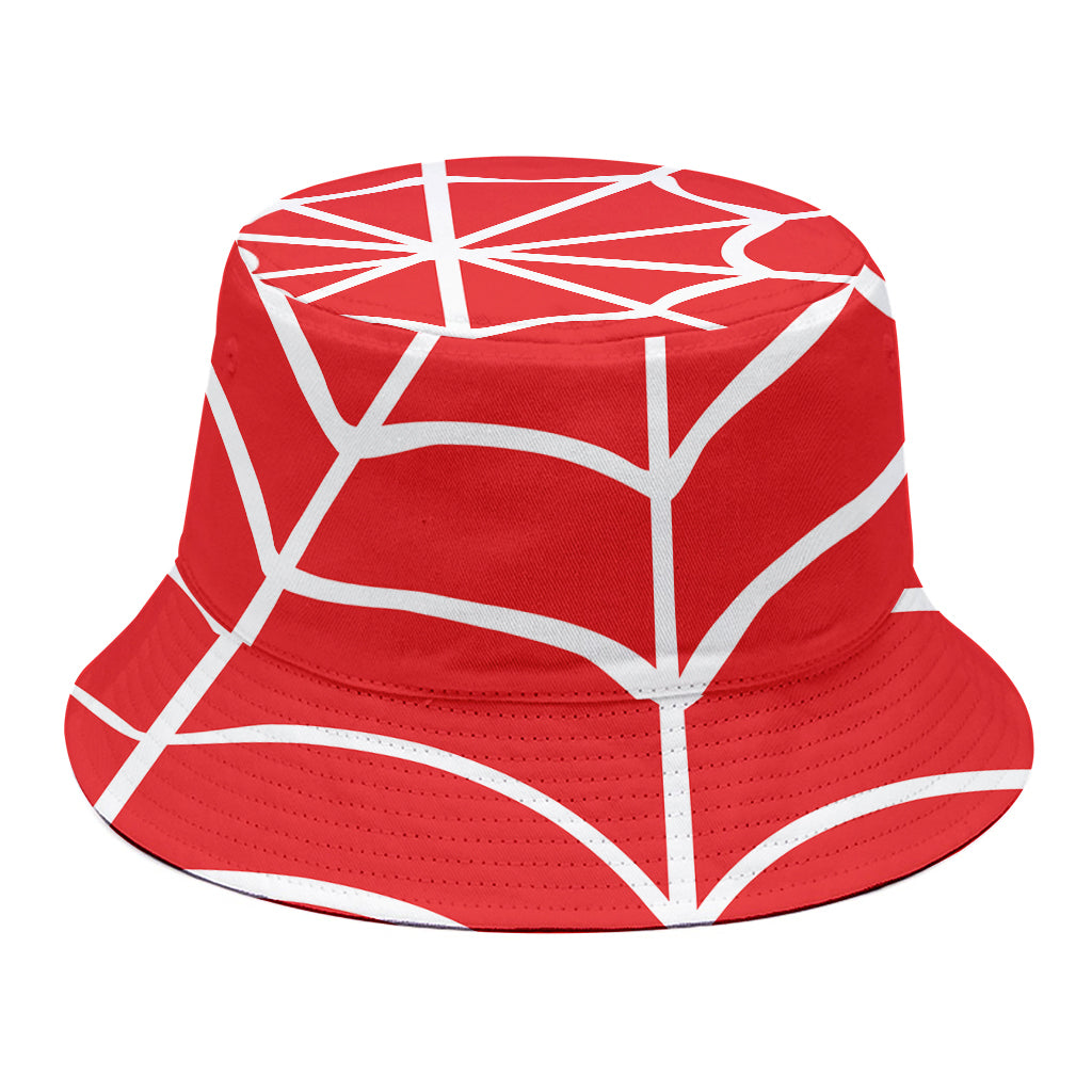 Red And White Spider Web Pattern Print Bucket Hat
