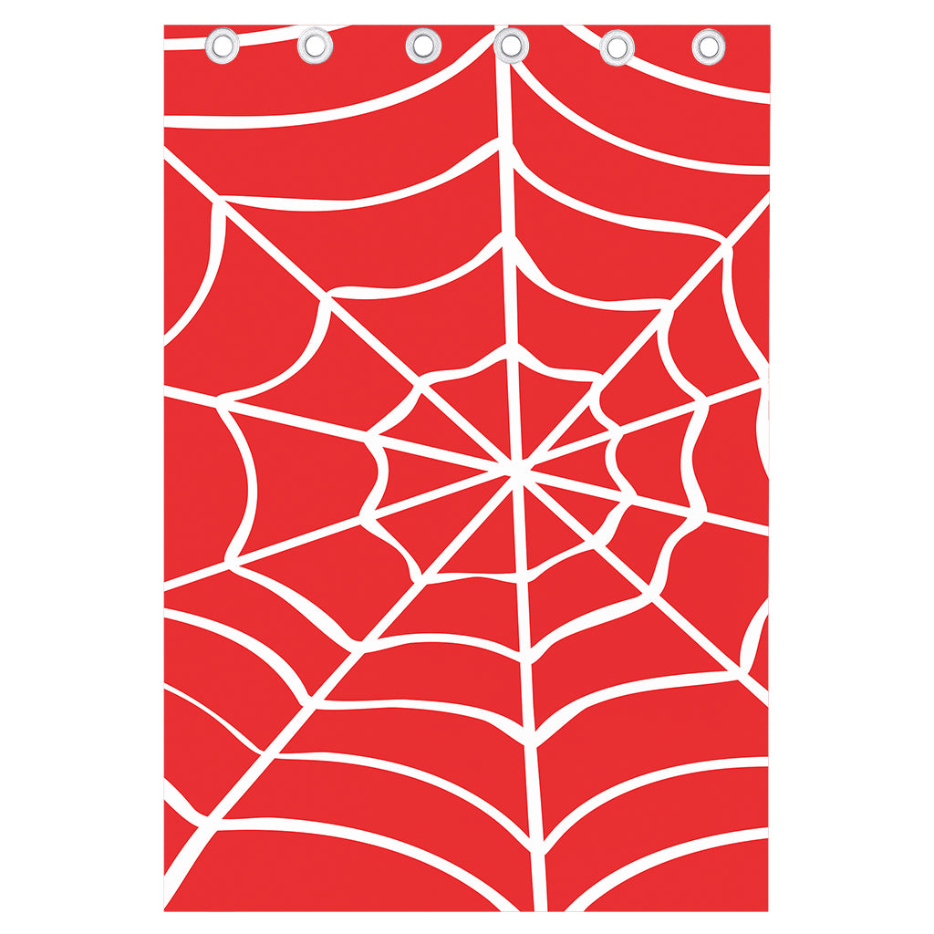 Red And White Spider Web Pattern Print Curtain