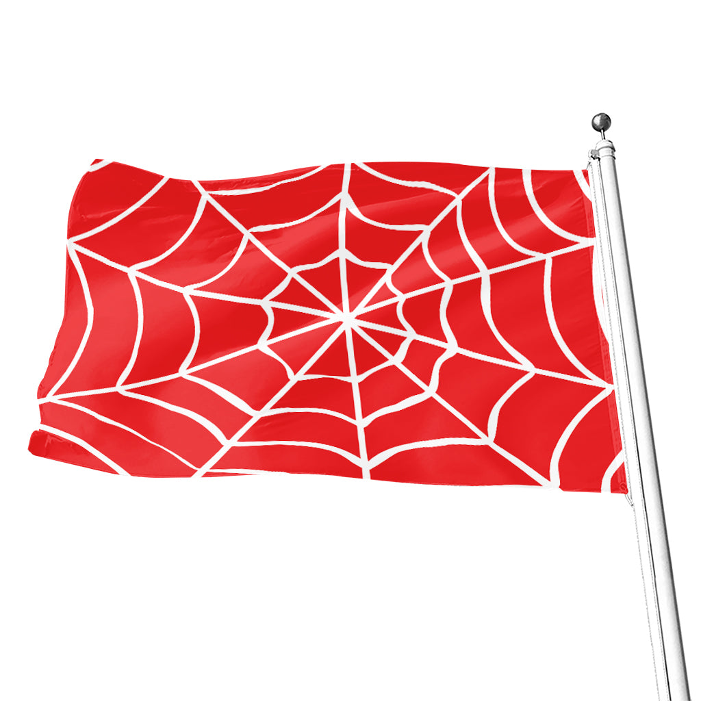 Red And White Spider Web Pattern Print Flag