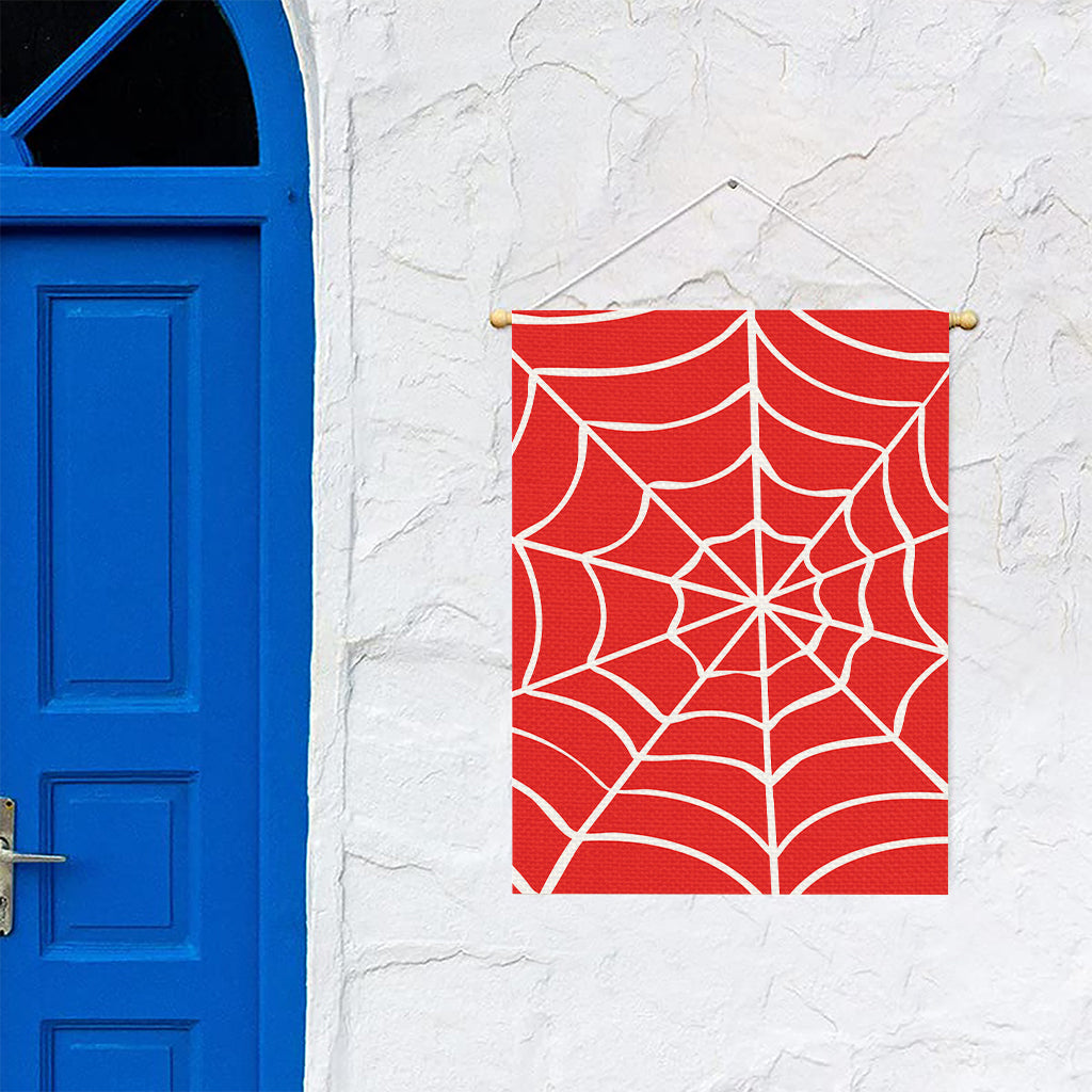 Red And White Spider Web Pattern Print Garden Flag