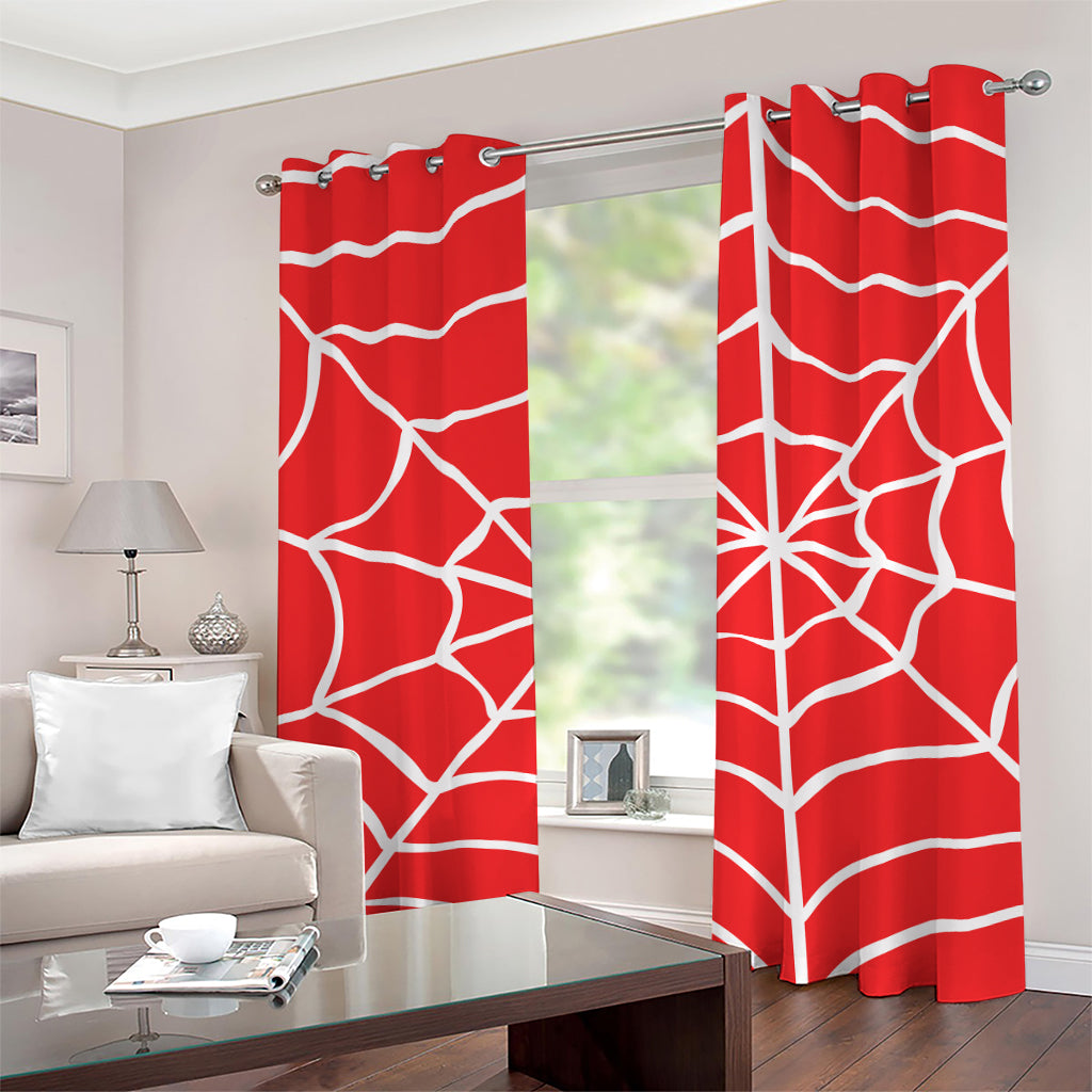 Red And White Spider Web Pattern Print Grommet Curtains