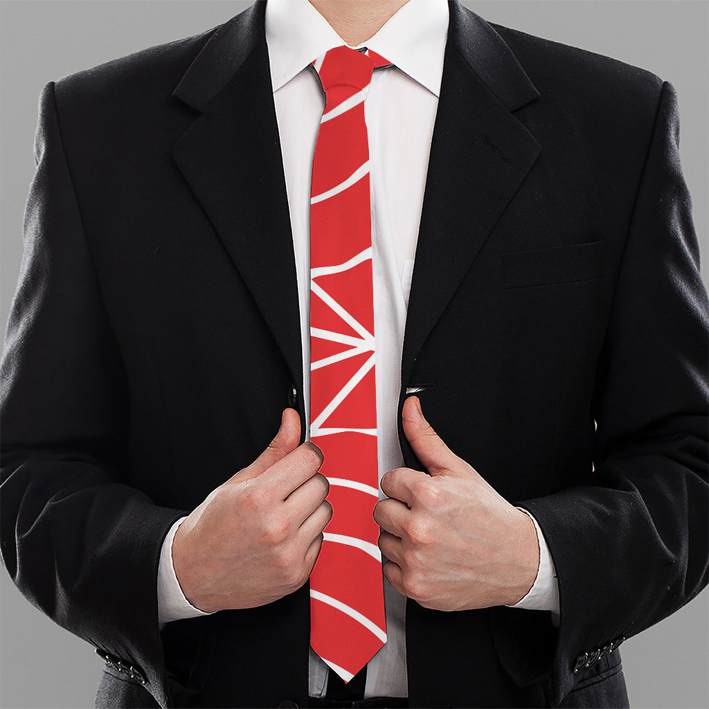 Red And White Spider Web Pattern Print Necktie