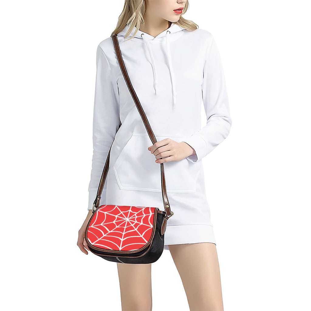 Red And White Spider Web Pattern Print Saddle Bag