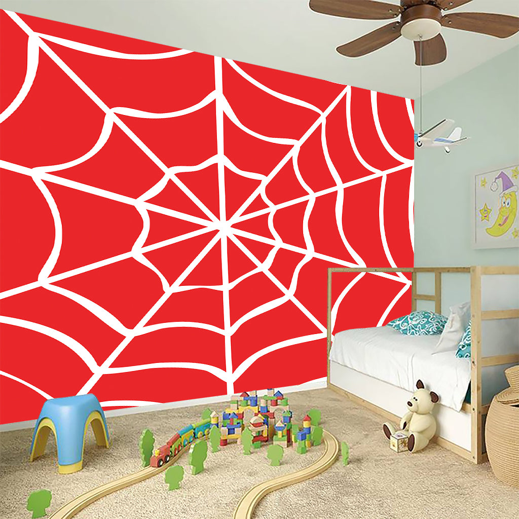 Red And White Spider Web Pattern Print Wall Sticker