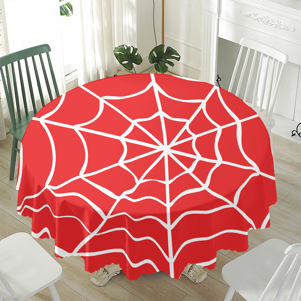Red And White Spider Web Pattern Print Waterproof Round Tablecloth