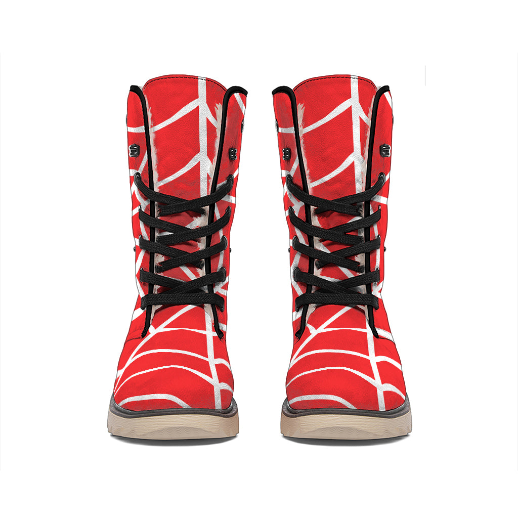 Red And White Spider Web Pattern Print Winter Boots