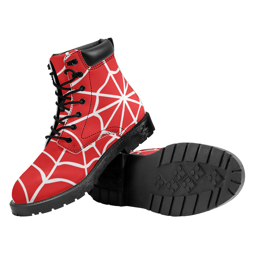 Red And White Spider Web Pattern Print Work Boots