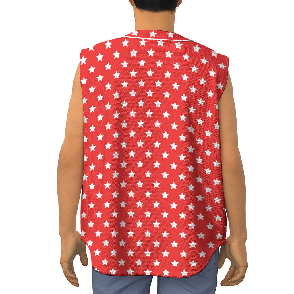 Red And White Star Pattern Print Sleeveless Baseball Jersey