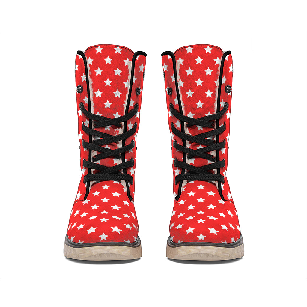 Red And White Star Pattern Print Winter Boots