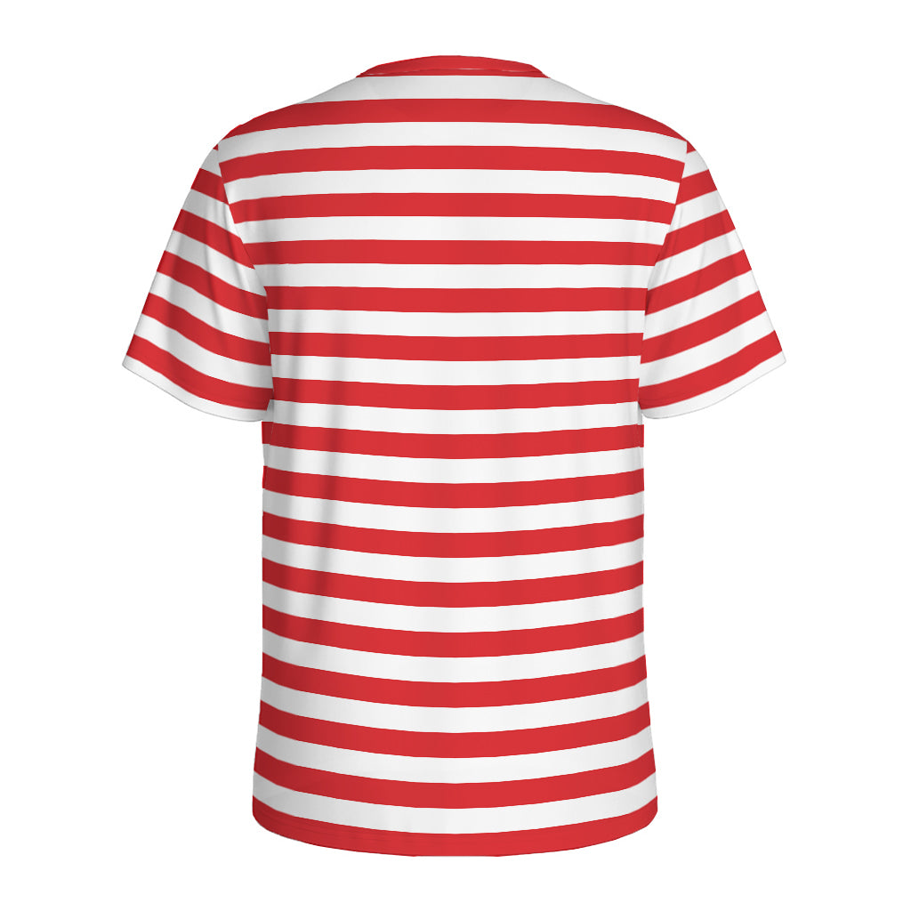 Red And White Striped Pattern Print Men's Sports T-Shirt