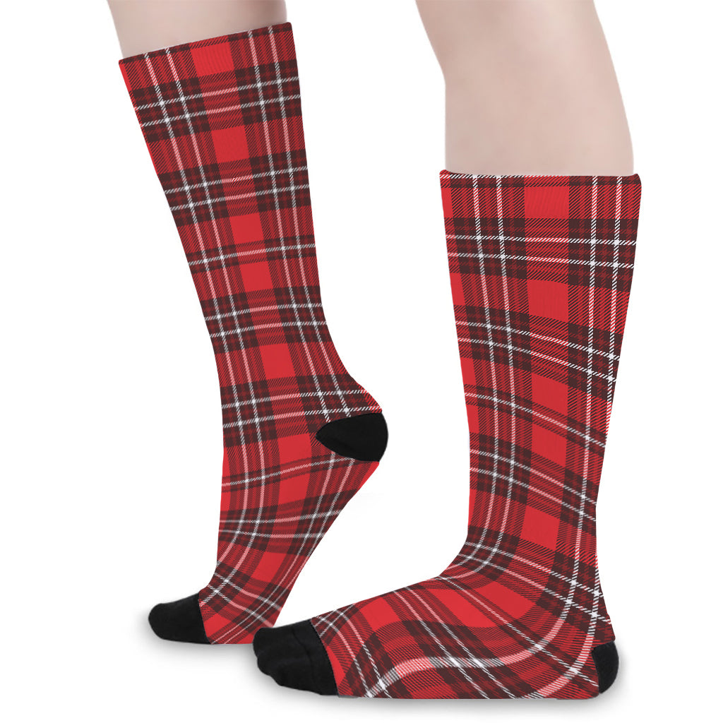 Red And White Tartan Pattern Print Long Socks