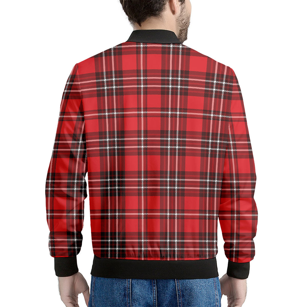 Red And White Tartan Pattern Print Men's Bomber Jacket