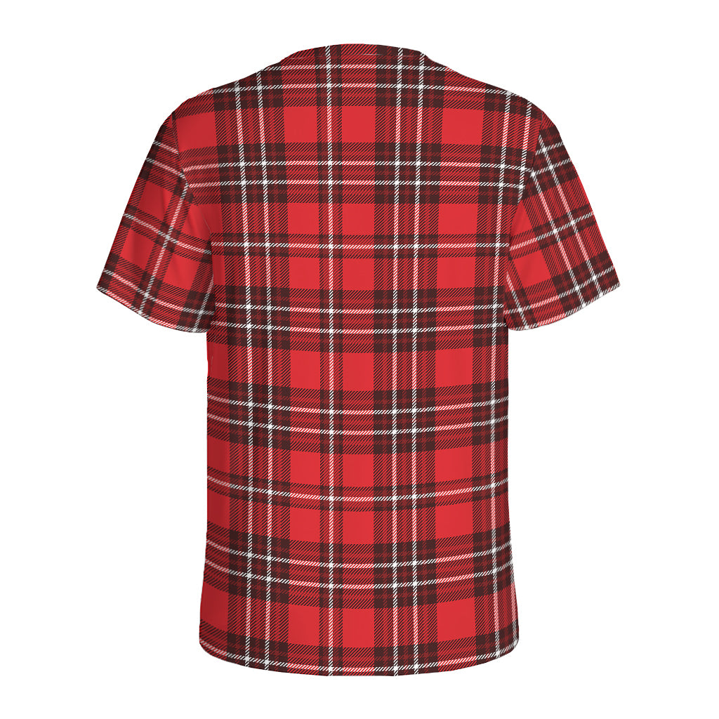 Red And White Tartan Pattern Print Men's Sports T-Shirt