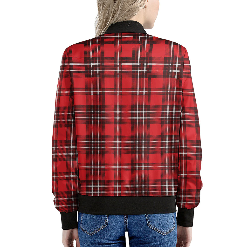 Red And White Tartan Pattern Print Women's Bomber Jacket