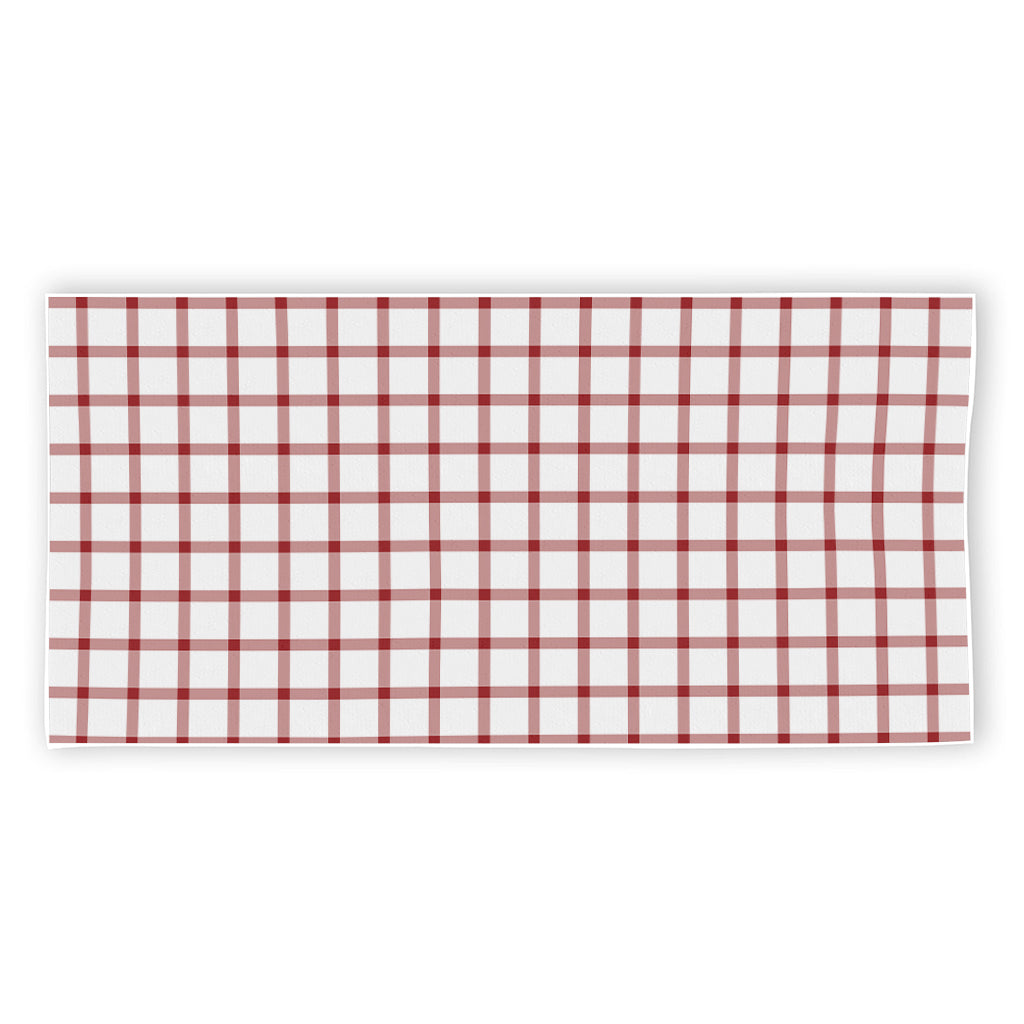 Red And White Tattersall Pattern Print Beach Towel