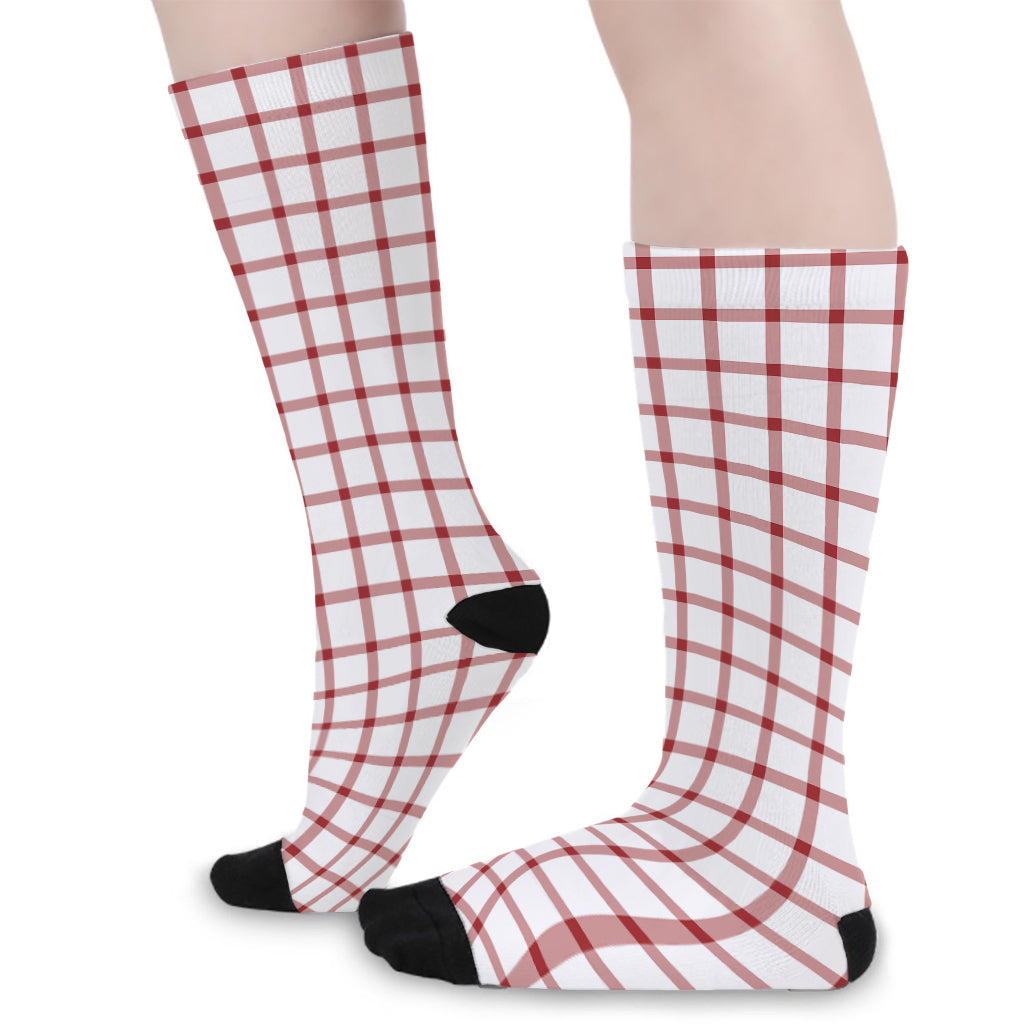 Red And White Tattersall Pattern Print Long Socks