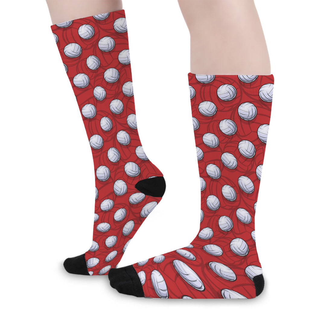 Red And White Volleyball Pattern Print Long Socks