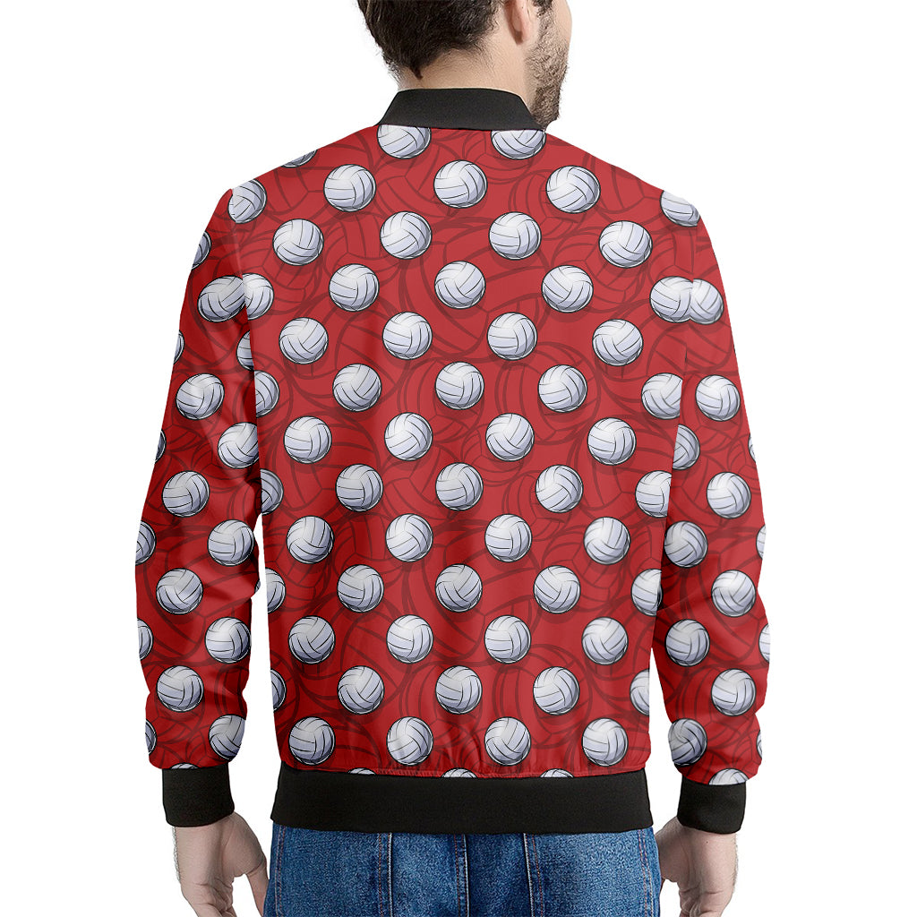 Red And White Volleyball Pattern Print Men's Bomber Jacket