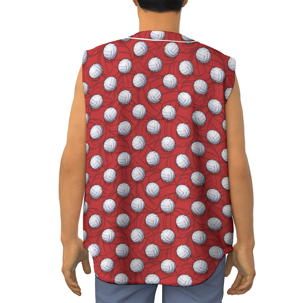 Red And White Volleyball Pattern Print Sleeveless Baseball Jersey
