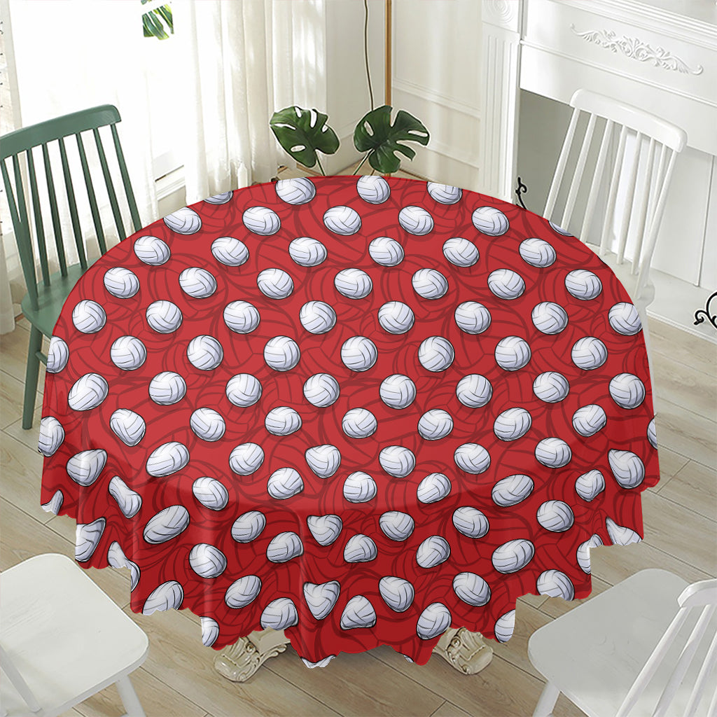 Red And White Volleyball Pattern Print Waterproof Round Tablecloth
