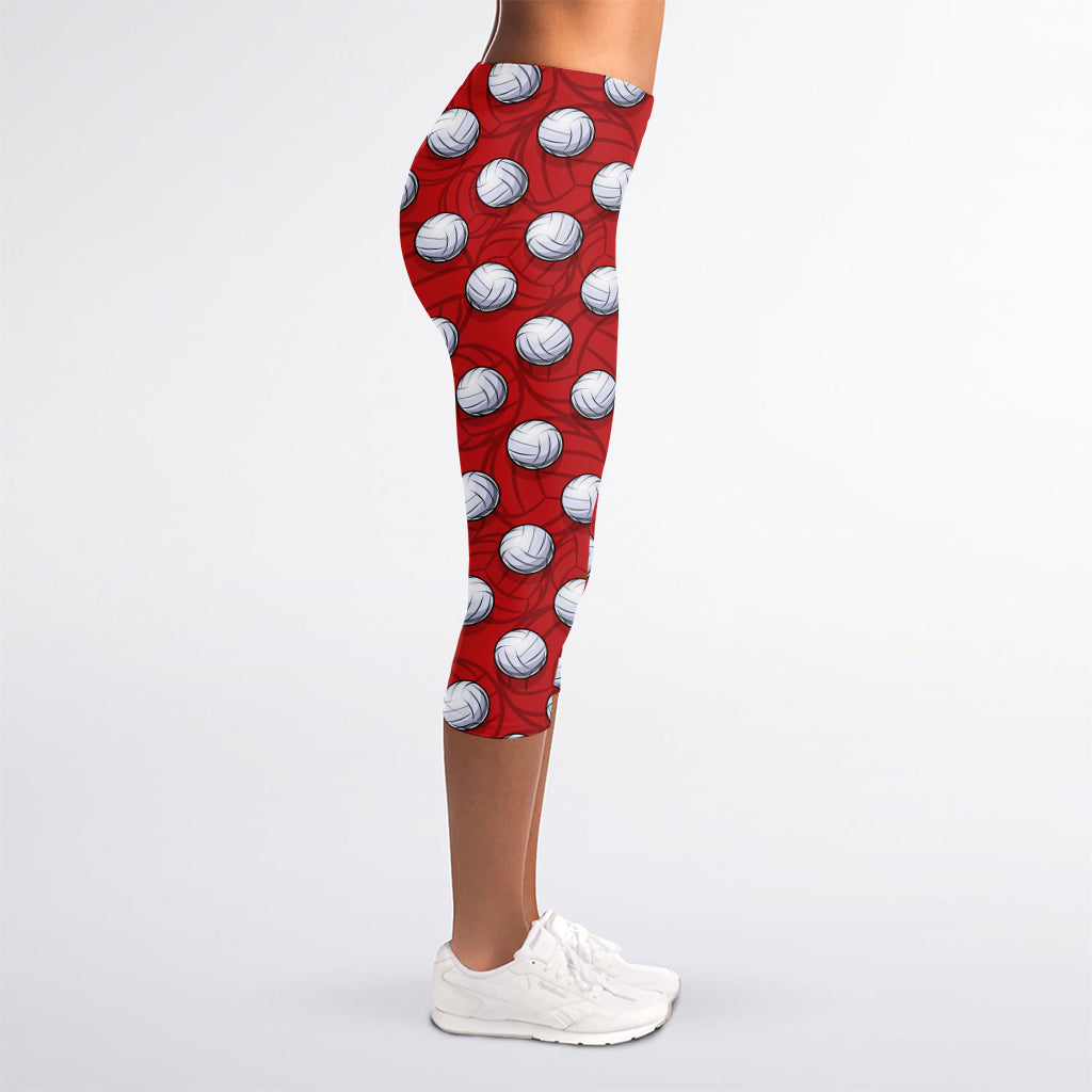 Red And White Volleyball Pattern Print Women's Capri Leggings