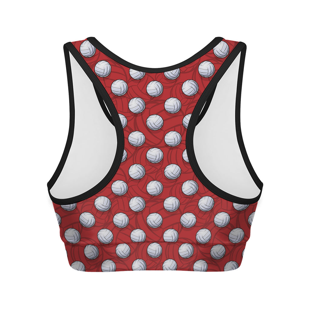 Red And White Volleyball Pattern Print Women's Sports Bra