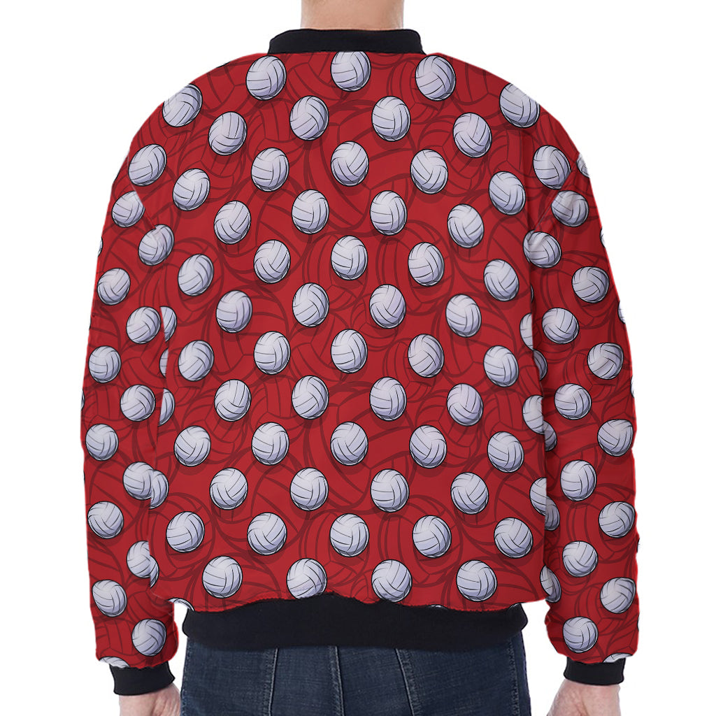 Red And White Volleyball Pattern Print Zip Sleeve Bomber Jacket