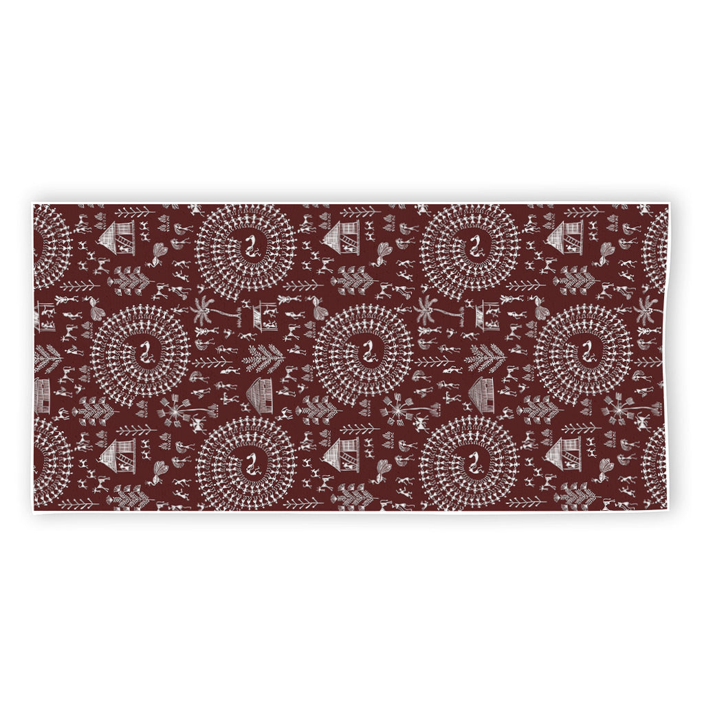 Red And White Warli Tribal Print Beach Towel