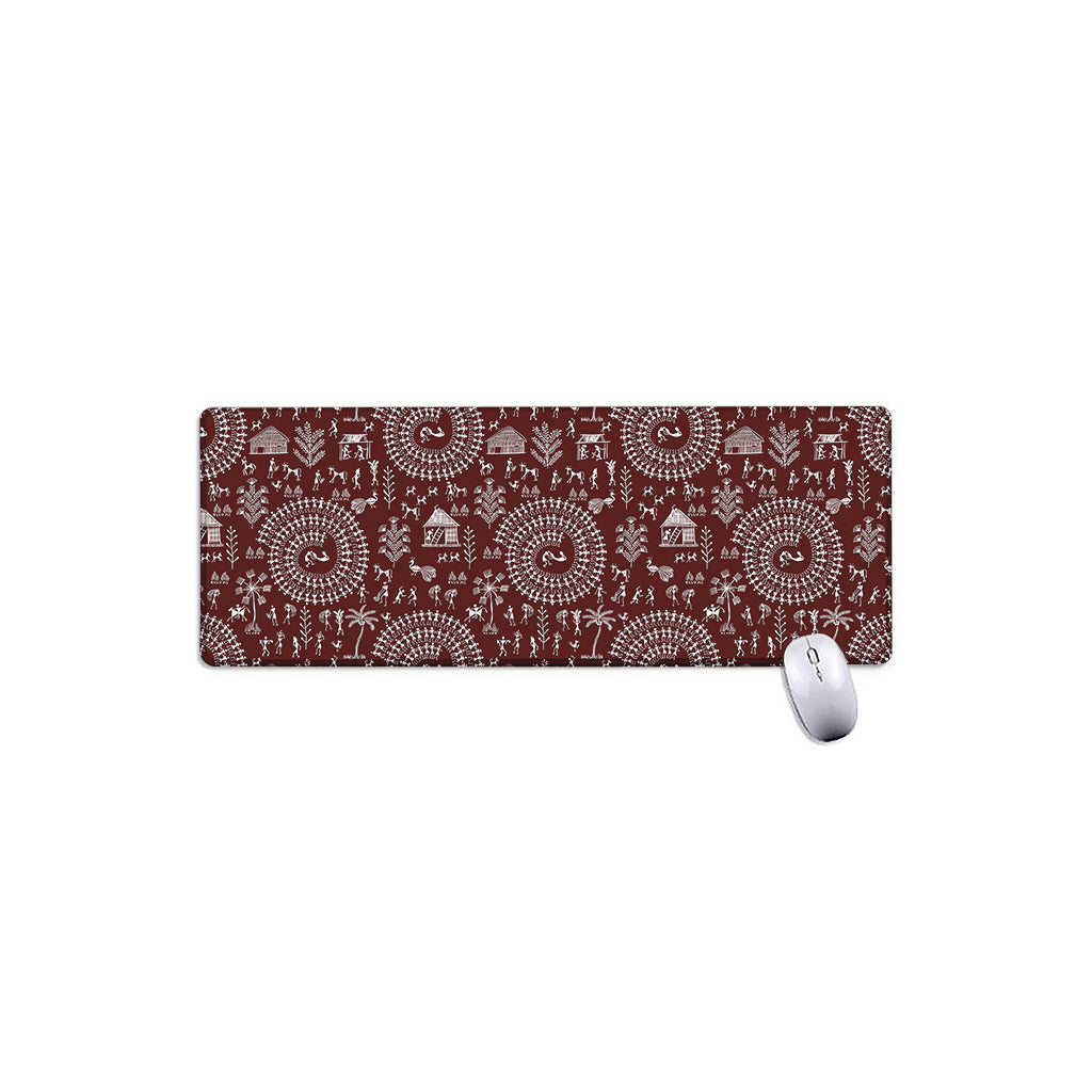 Red And White Warli Tribal Print Extended Mouse Pad
