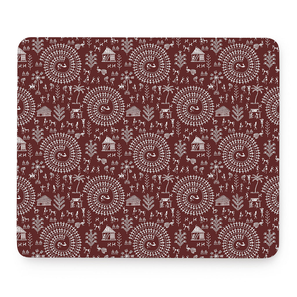 Red And White Warli Tribal Print Mouse Pad