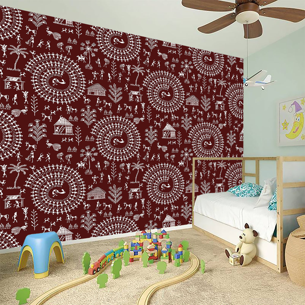 Red And White Warli Tribal Print Wall Sticker